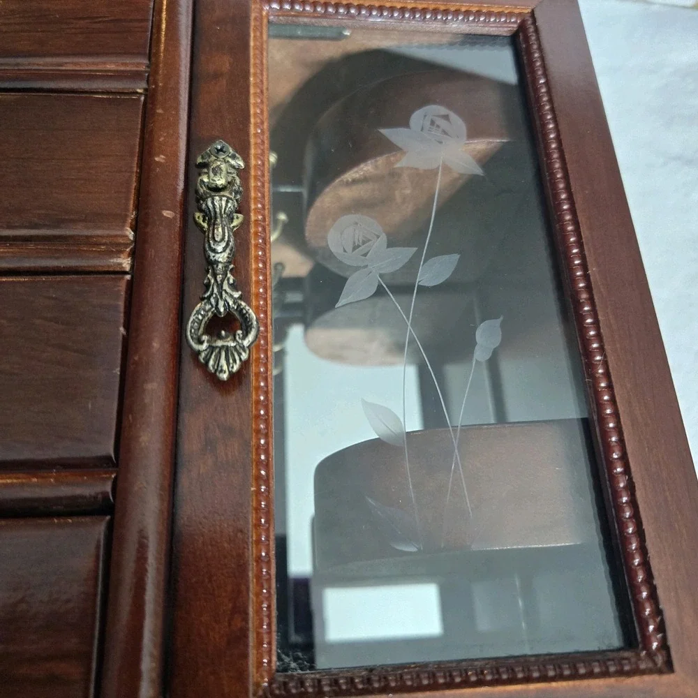 Armoire Jewelry Box With Double Doors and Mirrored Flip Top Vintage